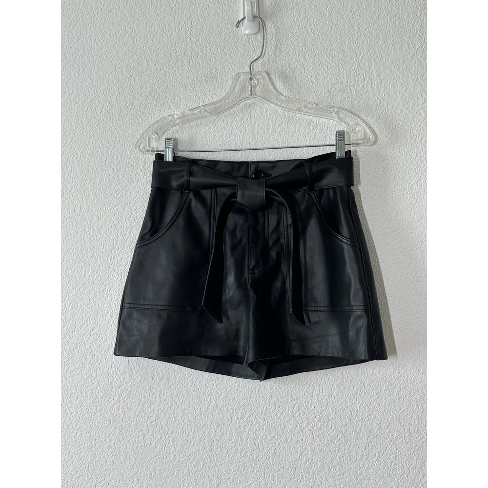 New Zara Black Faux Leather High Waisted Shorts‎ Womens Size Small 28x 2.5